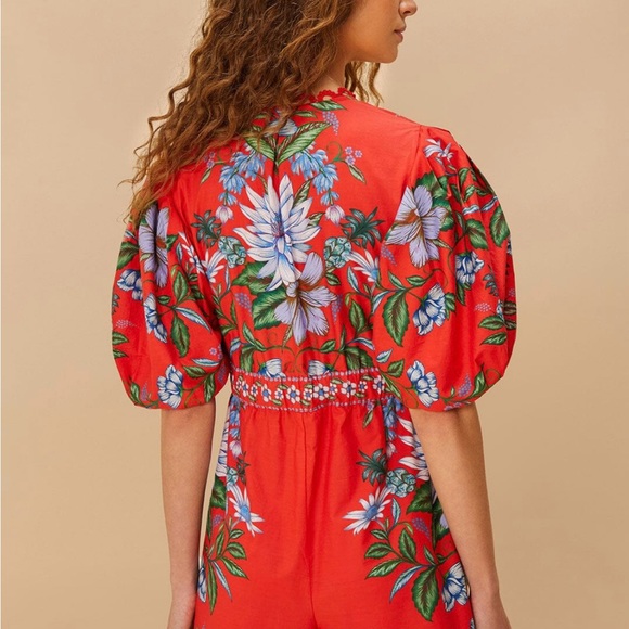 Farm Rio S NWT Sweet Bloom Bouquet Red Romper - Picture 3 of 5